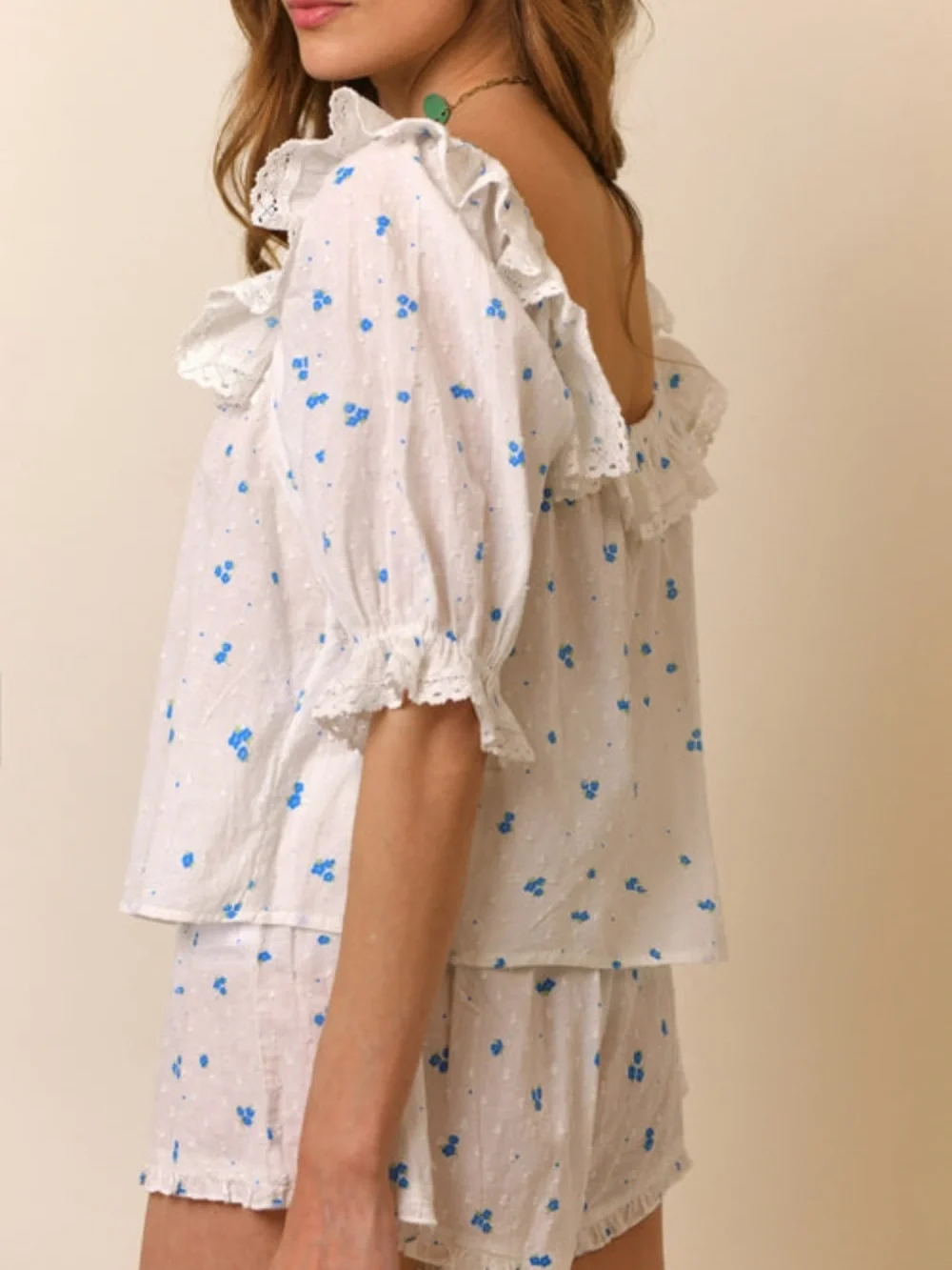 RIXO Cece French Petal Embroidery Pajamas / Top & Shorts Set $205 - Picture 4 of 9